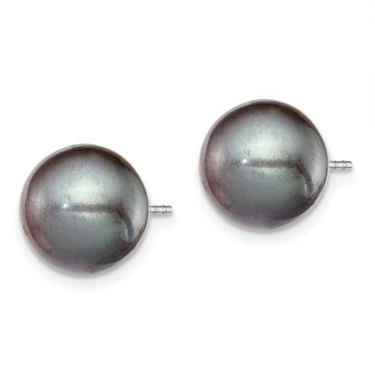 Sterling Silver Rh-Plated 9-10mm Black Fw Cultured Round Pearl Stud Earring