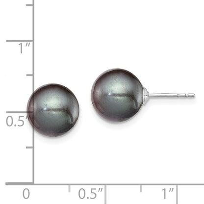 Sterling Silver Rh-Plated 9-10mm Black Fw Cultured Round Pearl Stud Earring