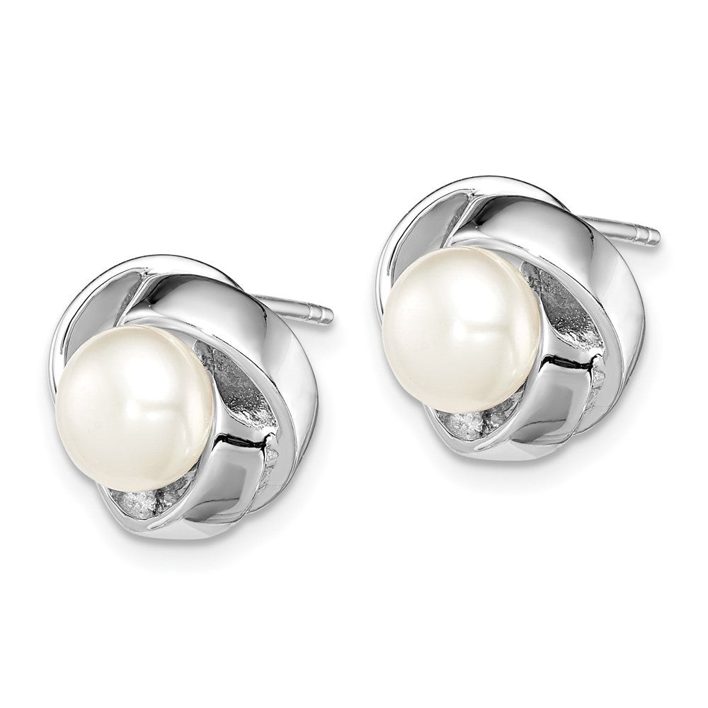 Sterling Silver Rhodium Plated 6 7mm White Button Freshwater Cultured Pearl Knot Post Earrings