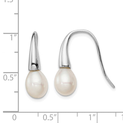 Sterling Silver Rhodium-Plated Polished White 7-8mm Freshwater Cultured Pearl Dangle Earrings