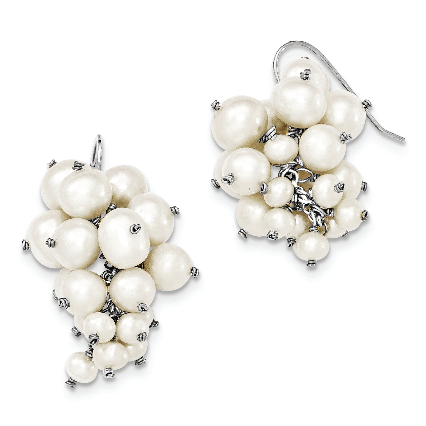 Sterling Silver 4-5/5-7/7-8mm Fw Cultured Pearl Cluster Dangle Earrings