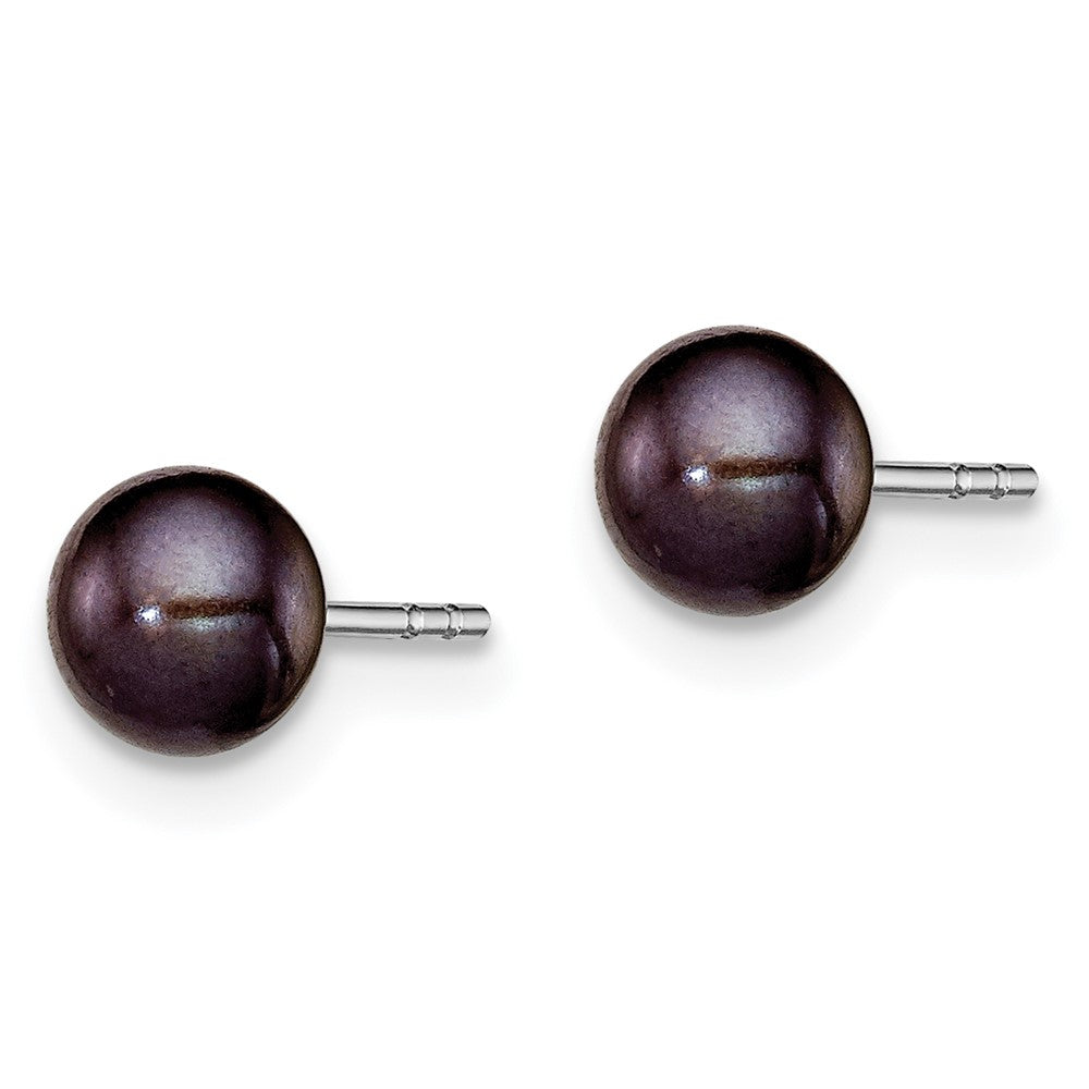 Sterling Silver Rh-Plated 5-6mm Black Fw Cultured Button Pearl Stud Earring