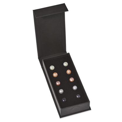 Sterling Silver Rhodium 8-9mm Fwc Pearl Button Stud Earring Set