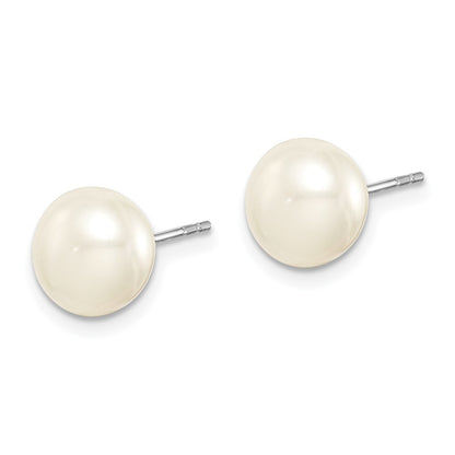 Sterling Silver Rhodium 8-9mm Fwc Pearl Button Stud Earring Set