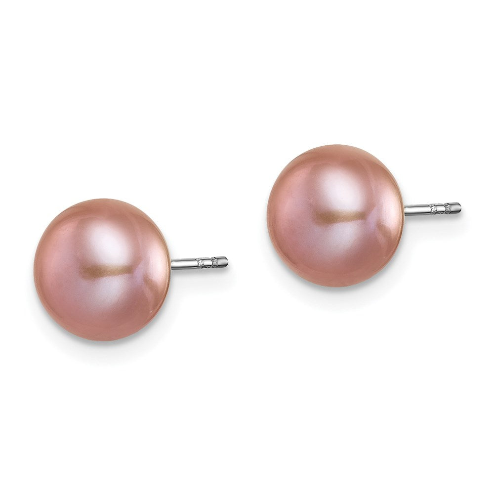 Sterling Silver Rhodium 8-9mm Fwc Pearl Button Stud Earring Set