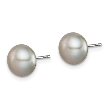 Sterling Silver Rhodium 8-9mm Fwc Pearl Button Stud Earring Set