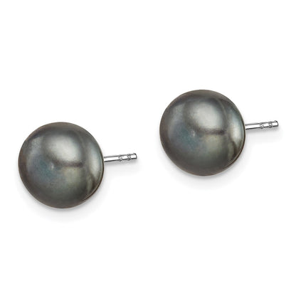 Sterling Silver Rhodium 8-9mm Fwc Pearl Button Stud Earring Set