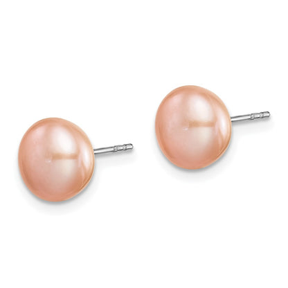 Sterling Silver Rhodium-Plated 7 Pairs 8-9mm Fwc Pearl Stud Ear Set