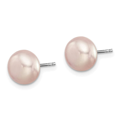 Sterling Silver Rhodium-Plated 7 Pairs 8-9mm Fwc Pearl Stud Ear Set