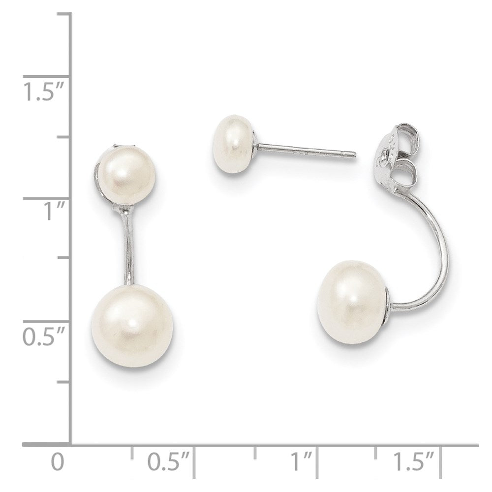 Sterling Silver Rhodium-Plated Polished 5-6mm & 8-9mm White Freshwater Cultured Pearl Front Back Post Dangle Earrings