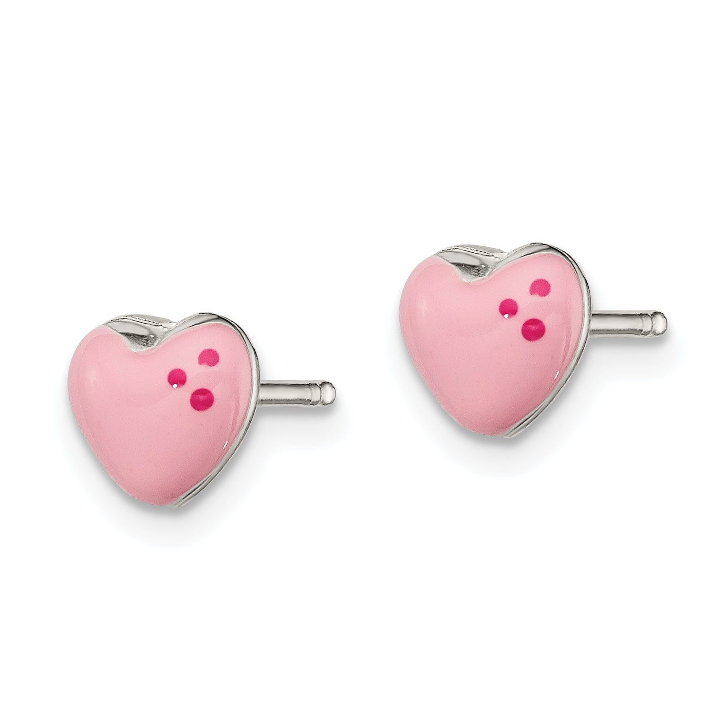 Sterling Silver Polished & Pink Enameled Heart Children'S Post Earrings