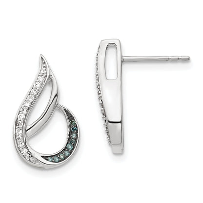 Sterling Silver White Night Rhodium-Plated Polished Blue And Diamond Post Earrings