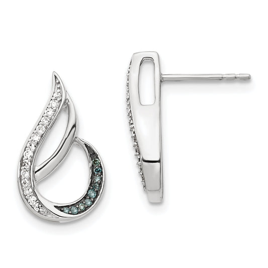 Sterling Silver White Night Rhodium-Plated Polished Blue And Diamond Post Earrings