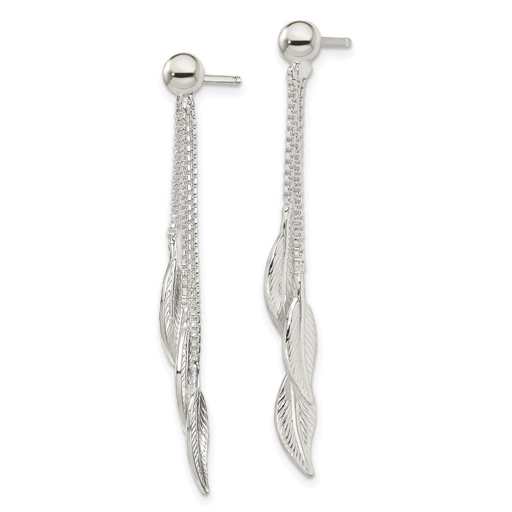 Sterling Silver Polished And Textured Leaf Dangle Post Earrings