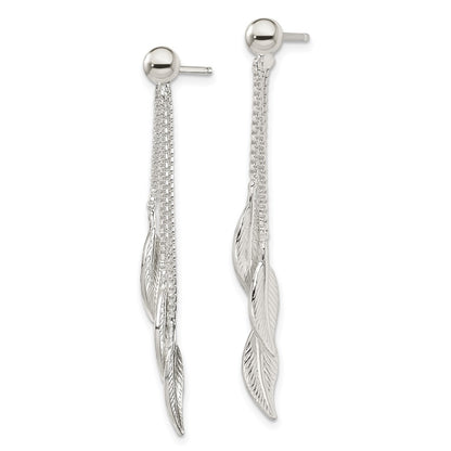 Sterling Silver Polished And Textured Leaf Dangle Post Earrings
