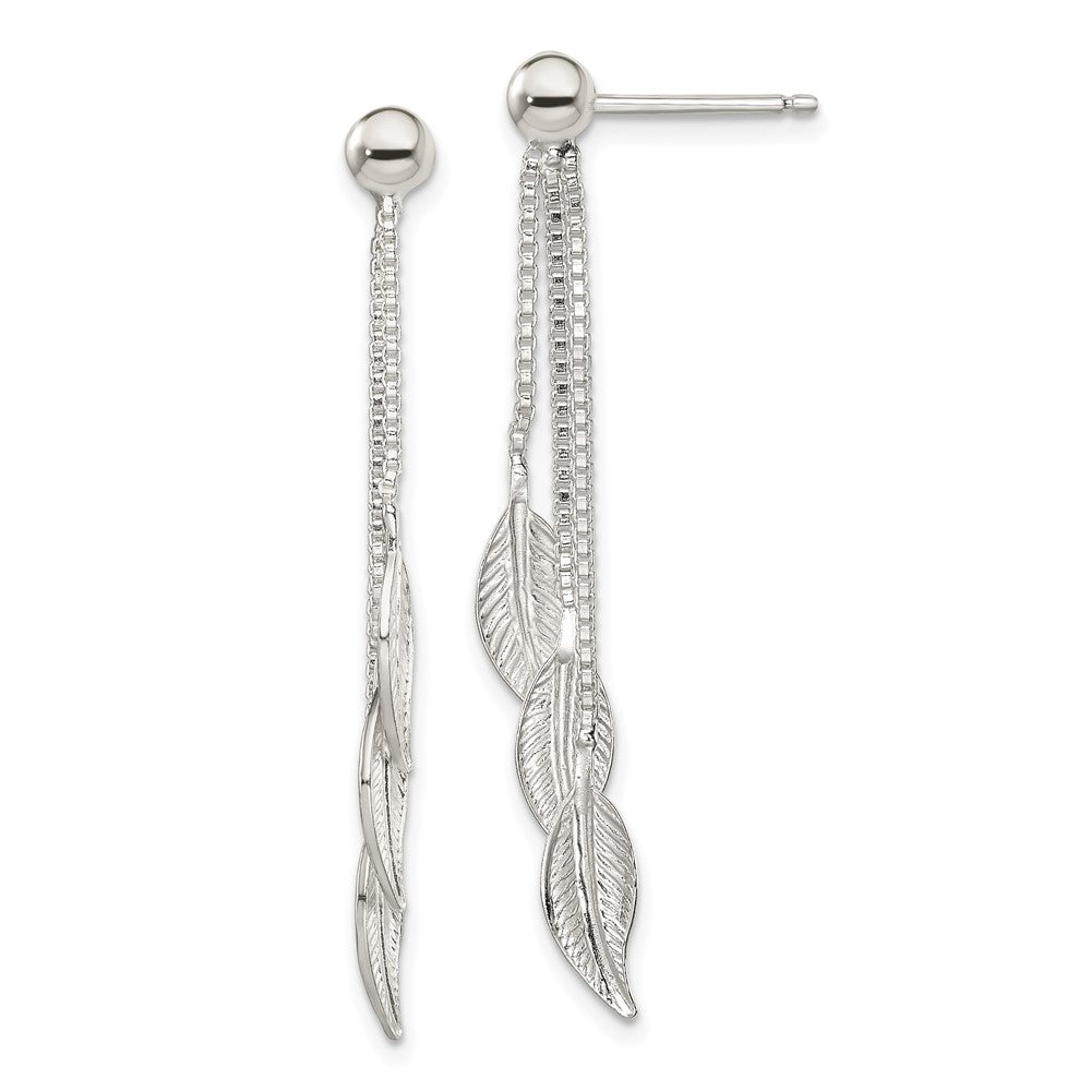 Sterling Silver Polished And Textured Leaf Dangle Post Earrings