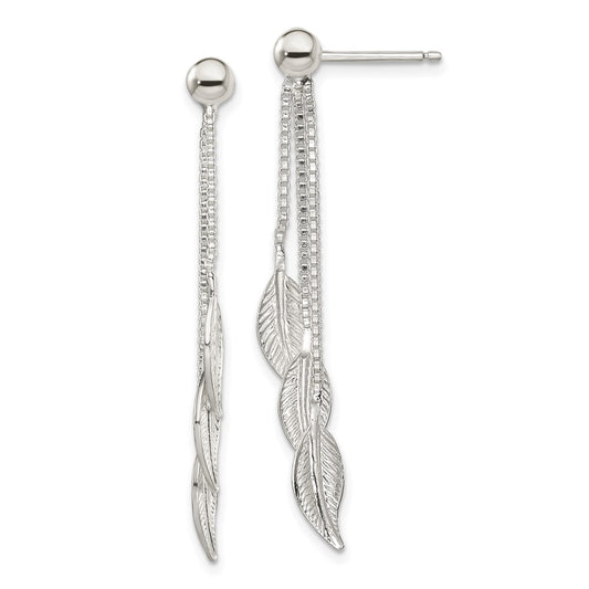 Sterling Silver Polished And Textured Leaf Dangle Post Earrings