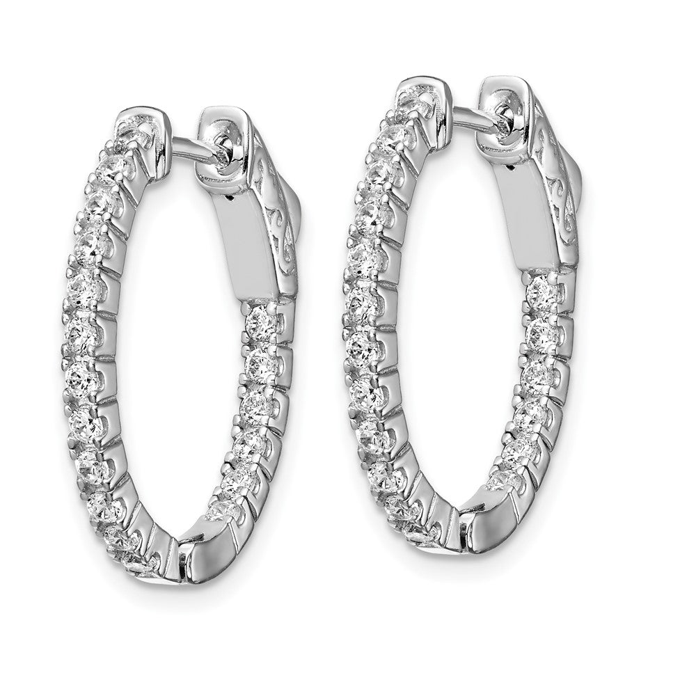 Sterling Silver Shimmer Rhodium-Plated 36 Stone 1.7mm Cz In And Out Oval Hinged Hoop Earrings