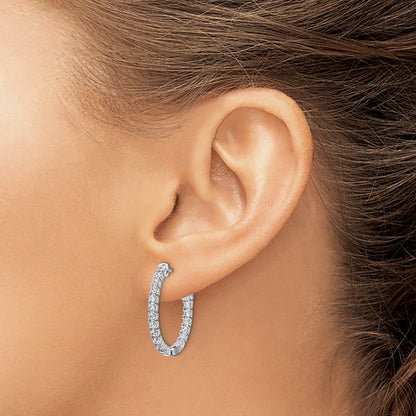 Sterling Silver Shimmer Rhodium-Plated 36 Stone 1.7mm Cz In And Out Oval Hinged Hoop Earrings