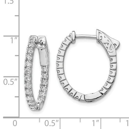 Sterling Silver Shimmer Rhodium-Plated 36 Stone 1.7mm Cz In And Out Oval Hinged Hoop Earrings