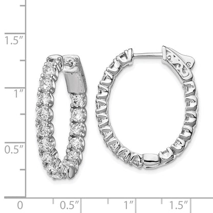 Sterling Silver Shimmer Rhodium-Plated 32 Stone 3.0mm Cz In And Out Oval Hinged Hoop Earrings