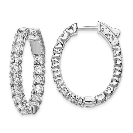 Sterling Silver Shimmer Rhodium-Plated 32 Stone 3.0mm Cz In And Out Oval Hinged Hoop Earrings