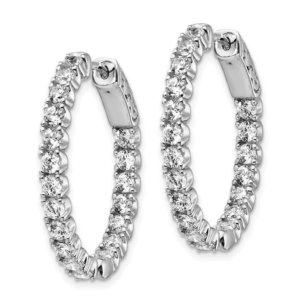 Sterling Silver Shimmer Rhodium-Plated 38 Stone 2.5mm Cz In And Out Oval Hinged Hoop Earrings
