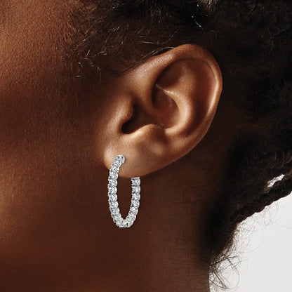 Sterling Silver Shimmer Rhodium-Plated 38 Stone 2.5mm Cz In And Out Oval Hinged Hoop Earrings