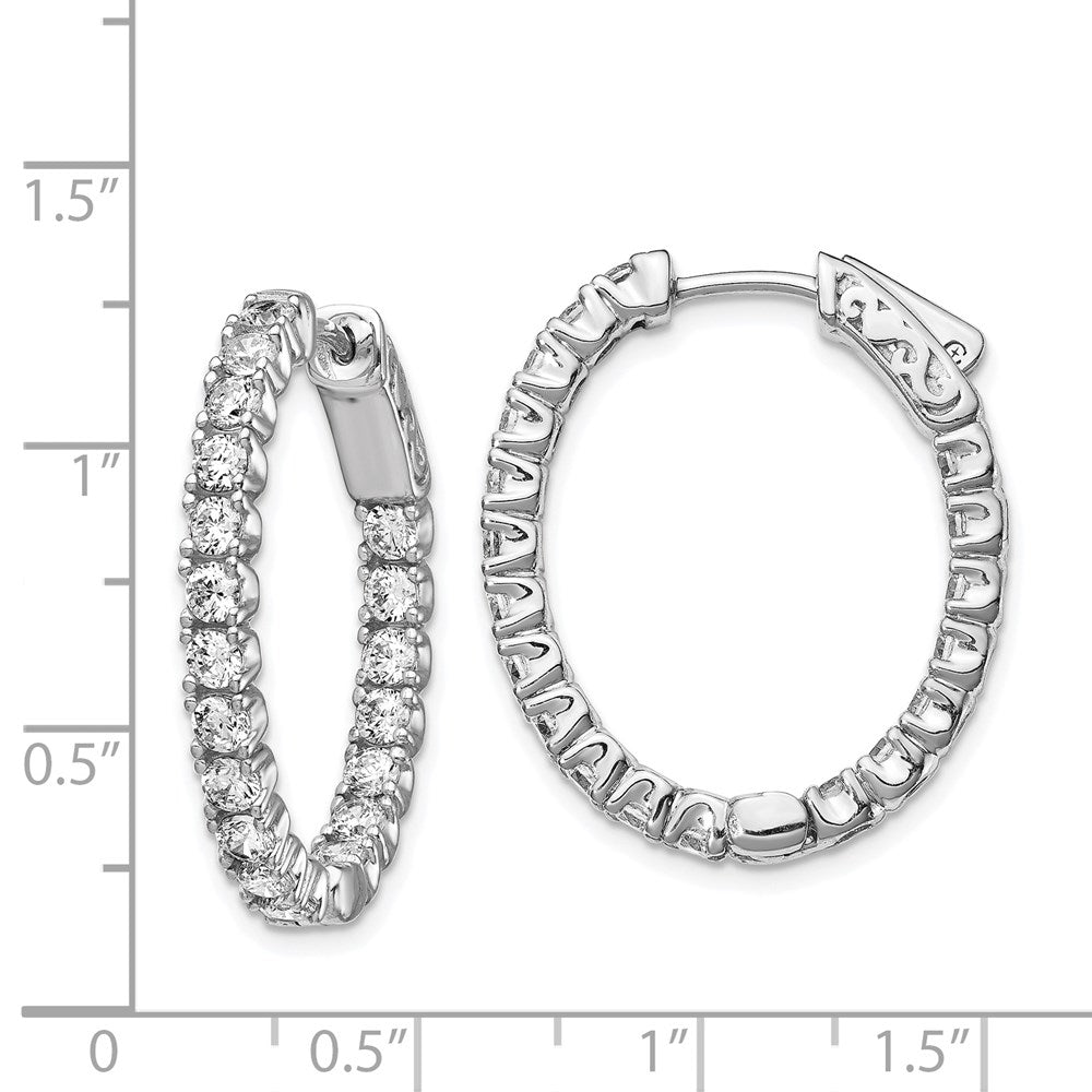 Sterling Silver Shimmer Rhodium-Plated 38 Stone 2.5mm Cz In And Out Oval Hinged Hoop Earrings