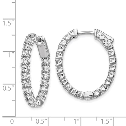 Sterling Silver Shimmer Rhodium-Plated 38 Stone 2.5mm Cz In And Out Oval Hinged Hoop Earrings