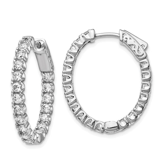 Sterling Silver Shimmer Rhodium-Plated 38 Stone 2.5mm Cz In And Out Oval Hinged Hoop Earrings