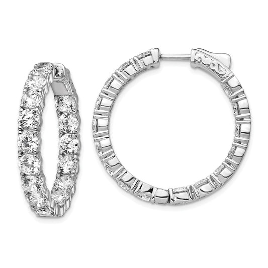 Sterling Silver Shimmer Rhodium-Plated 32 Stone 4.25mm Cz In And Out Round Hinged Hoop Earrings