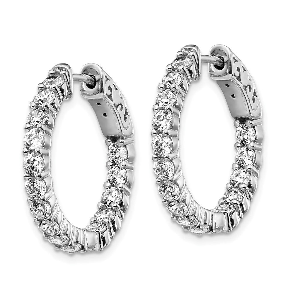 Sterling Silver Shimmer Rhodium-Plated 30 Stone 2.5mm Cz In And Out Round Hinged Hoop Earrings
