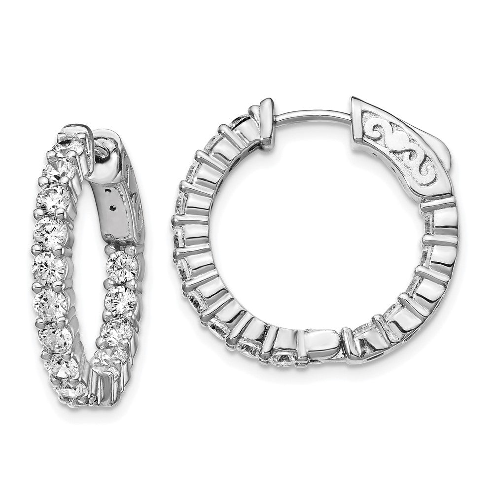 Sterling Silver Shimmer Rhodium-Plated 30 Stone 2.5mm Cz In And Out Round Hinged Hoop Earrings