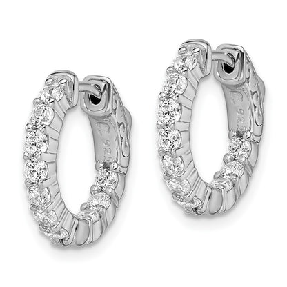 Sterling Silver Shimmer Rhodium-Plated 20 Stone 2.3mm Cz In And Out Round Hinged Hoop Earrings