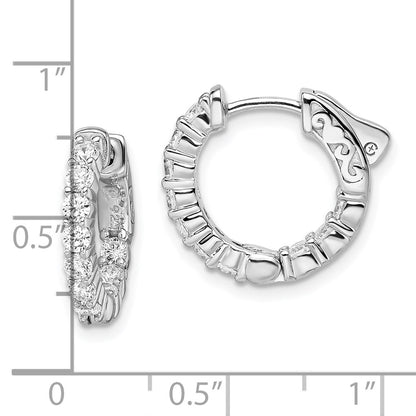 Sterling Silver Shimmer Rhodium-Plated 20 Stone 2.3mm Cz In And Out Round Hinged Hoop Earrings