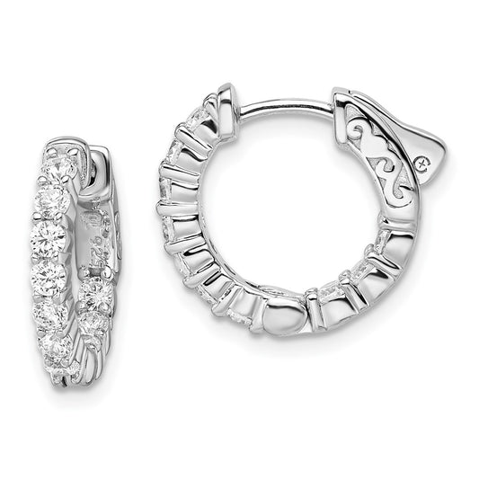 Sterling Silver Shimmer Rhodium-Plated 20 Stone 2.3mm Cz In And Out Round Hinged Hoop Earrings