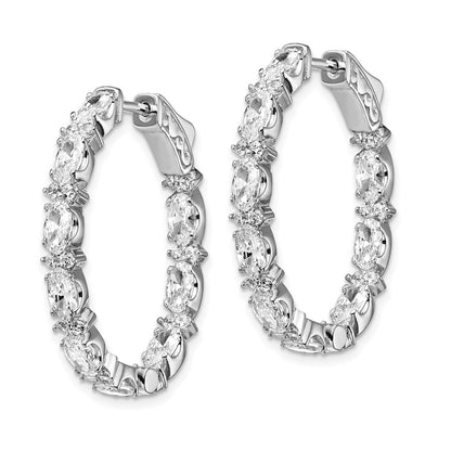Sterling Silver Shimmer Rhodium-Plated 54 Stone Cz Fancy In And Out Oval Hinged Hoop Earrings
