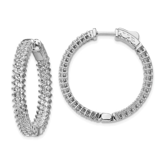 Sterling Silver Shimmer Rhodium-Plated 146 Stone 1.7mm Cz In And Out Round Hinged Hoop Earrings
