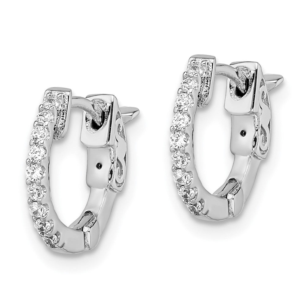 Sterling Silver Shimmer Rhodium-Plated 18 Stone Cz Hinged Hoop Earrings