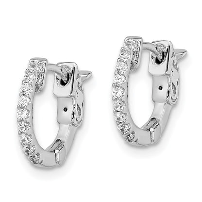 Sterling Silver Shimmer Rhodium-Plated 18 Stone Cz Hinged Hoop Earrings