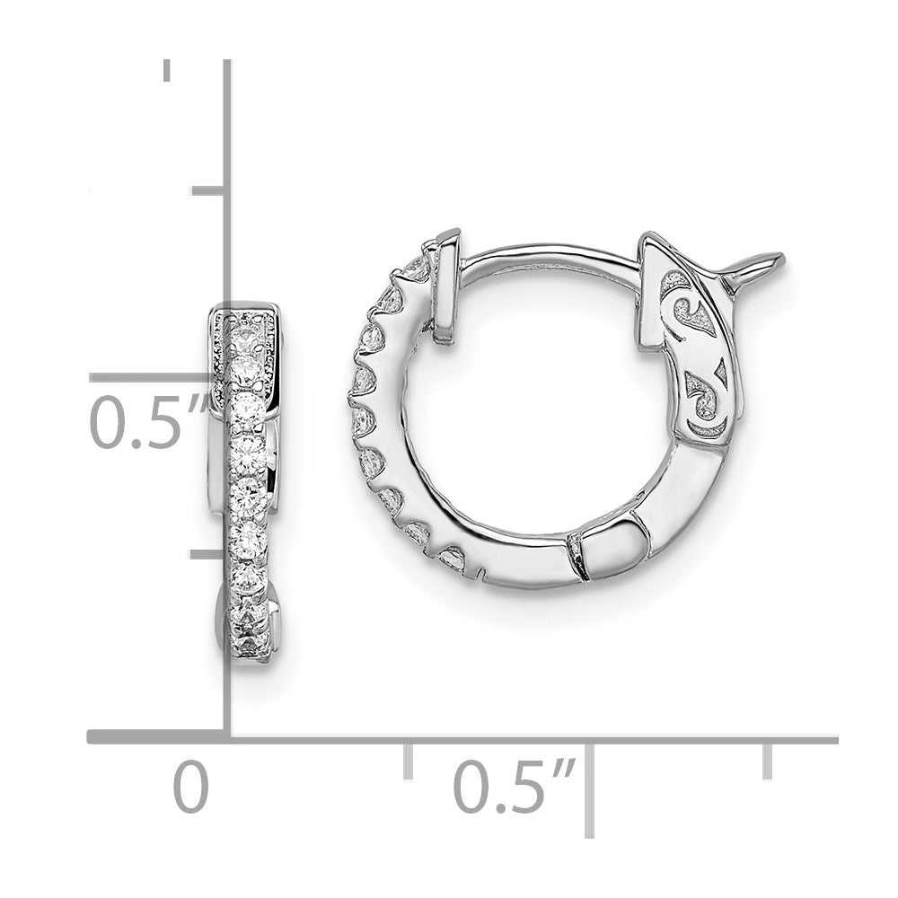 Sterling Silver Shimmer Rhodium-Plated 18 Stone Cz Hinged Hoop Earrings