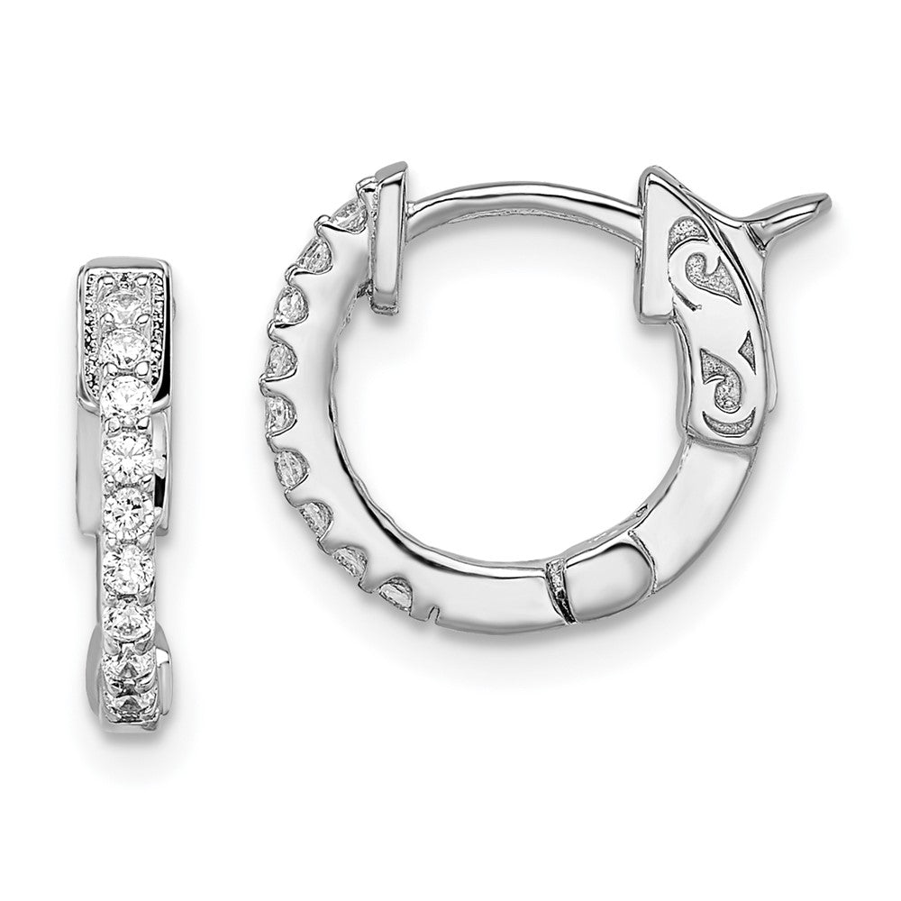 Sterling Silver Shimmer Rhodium-Plated 18 Stone Cz Hinged Hoop Earrings