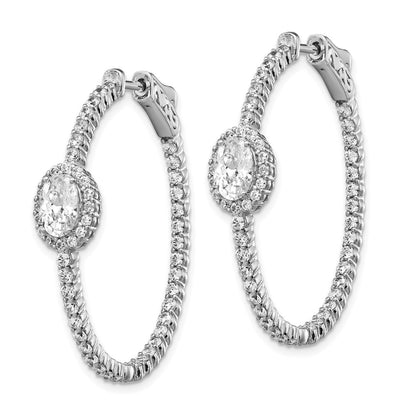 Sterling Silver Shimmer Rhodium-Plated 104 Stone Cz Fancy In And Out Oval Hinged Hoop Earrings