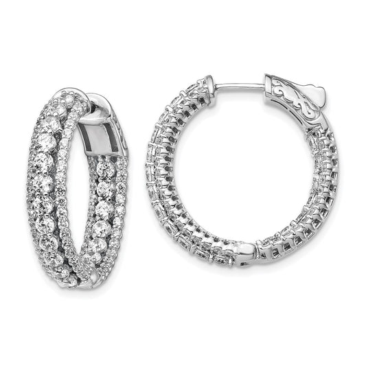Sterling Silver Shimmer Rhodium-Plated 170 Stone Cz In And Out Round Hinged Hoop Earrings
