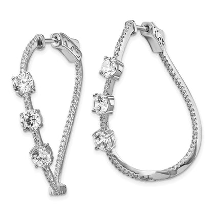 Sterling Silver Shimmer Rhodium-Plated 118 Stone Round Cz Twisted In And Out Oval Hinged Hoop Earrings