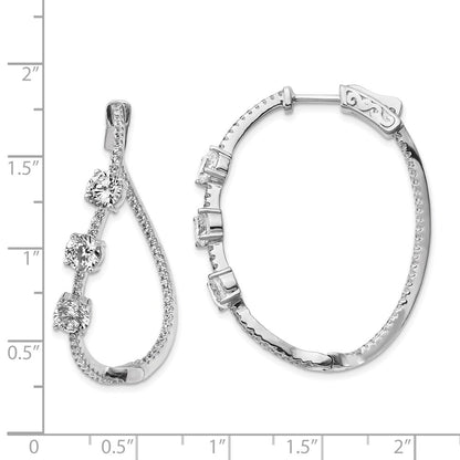 Sterling Silver Shimmer Rhodium-Plated 118 Stone Round Cz Twisted In And Out Oval Hinged Hoop Earrings