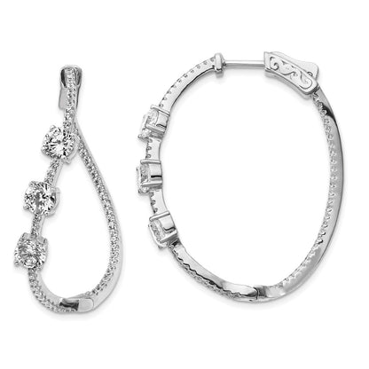 Sterling Silver Shimmer Rhodium-Plated 118 Stone Round Cz Twisted In And Out Oval Hinged Hoop Earrings