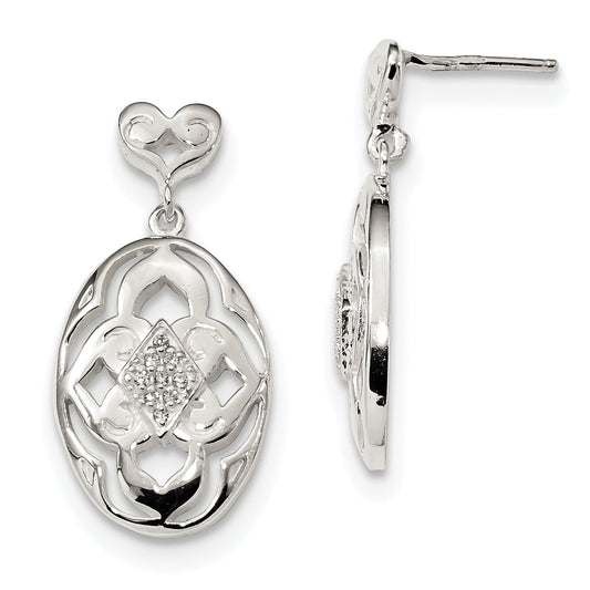 Sterling Silver Cz Open Oval Post Earrings