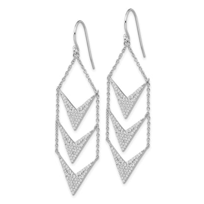 Sterling Silver Rhodium-Plated Cz Fancy Dangle Shepherd Hook Earrings